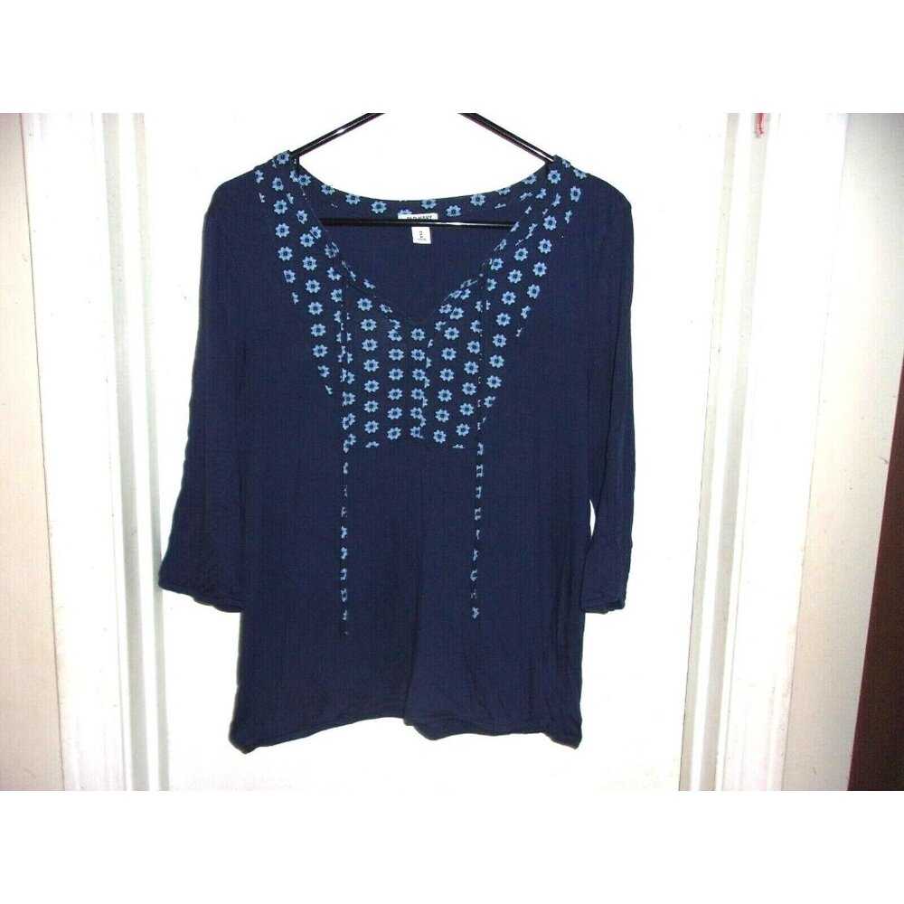 Old Navy Blue Floral Boho Goodnight Nora 3/4 Sleeve Top M Blouse